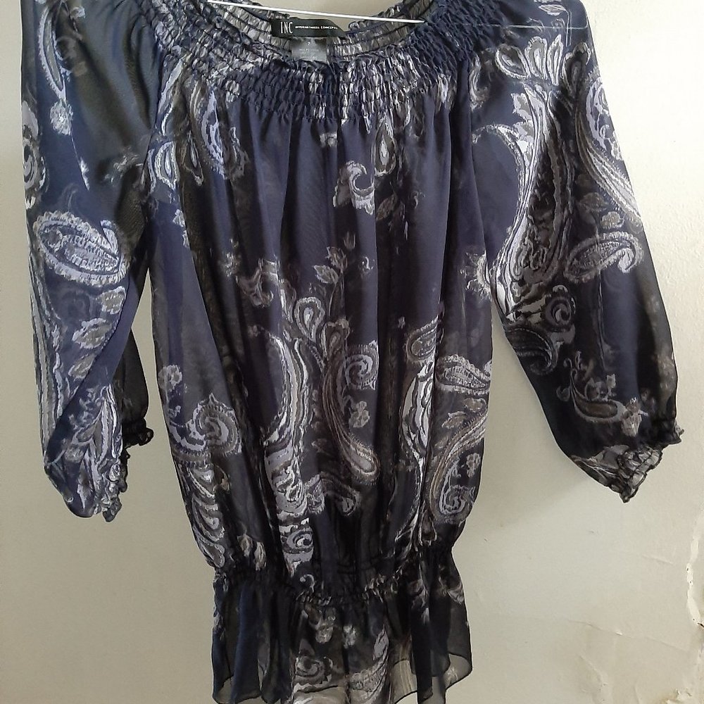 International Concepts Size 2 Sheer Navy Top